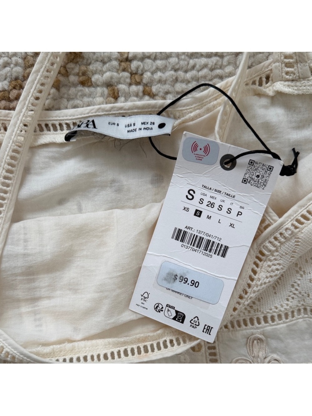 Zara Cream Patchwork Embroidered Dress S - Picture 6 of 8